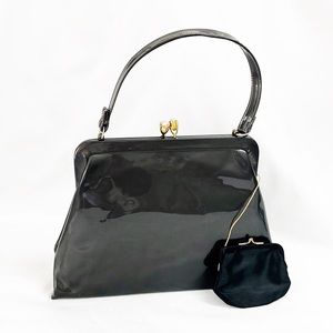 INGBER Vintage Black Hand Bag Patent Vinyl With Attached Change Purse